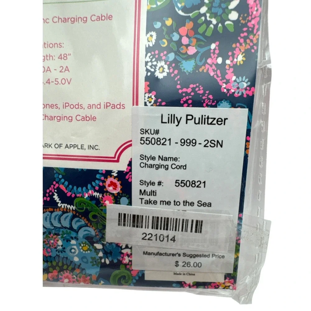 Lilly Pulitzer‎ Phone Charging Cord 4' Take me to the Sea 8 Pin To USB 2.0